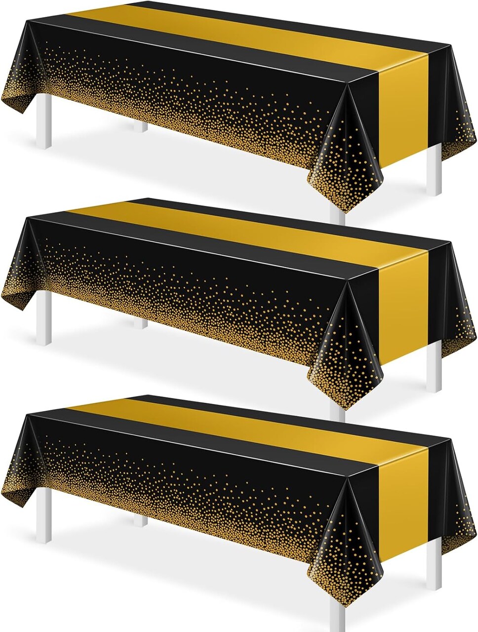 3Pcs Black and Gold Tablecloth Party Decorations (Black Gold) 108"L x 54"W